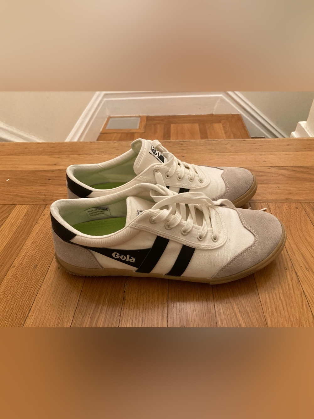 Gola White Sneakers with Black Stripes and Gum Sole